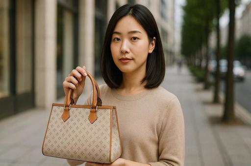 ブランドバックを持つ女性のポートレート ブランドバックを持つ女性のポートレートの写真