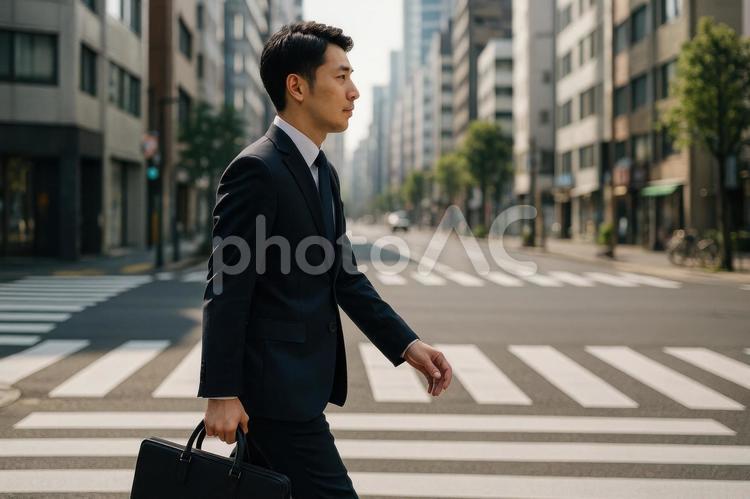 通勤中の男性会社員 通勤,出社,男性の写真素材