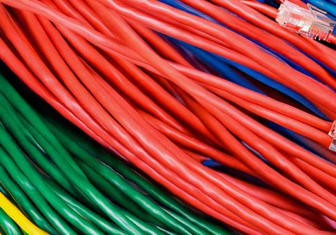 色とりどりのLANケーブルの束 ケーブル,絡む,模様の写真素材