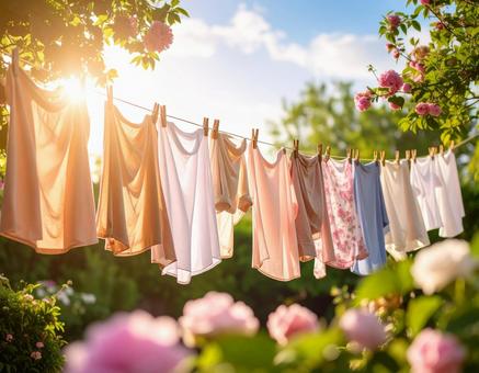 いい天気の中で服を干している風景 04 いい天気の中で服を干している風景 04の写真