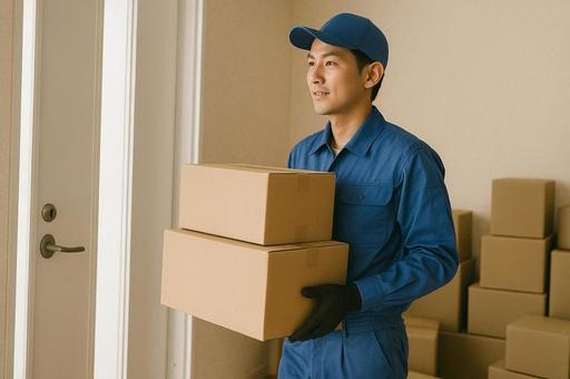 荷物を運ぶ引っ越し業者の男性たちの写真