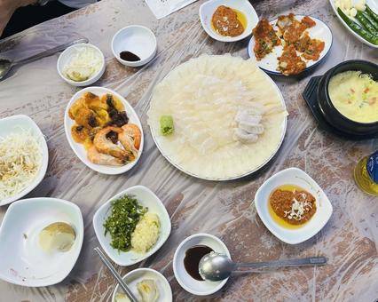 韓国料理 刺身,韓国料理,釜山の写真素材
