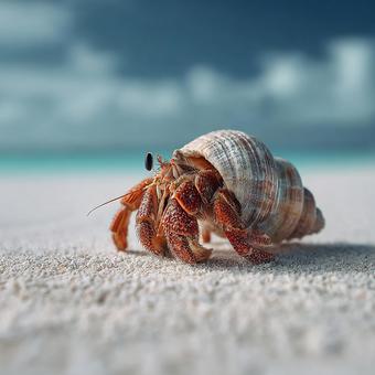 南国のビーチに暮らす愛らしいヤドカリ 南国のビーチに暮らす愛らしいヤドカリの写真