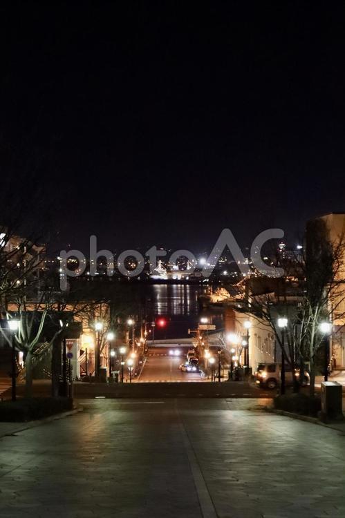 函館八幡坂の夜景 函館,夜景,船の写真素材