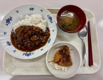 社食 ハヤシライス,定食,給食の写真素材