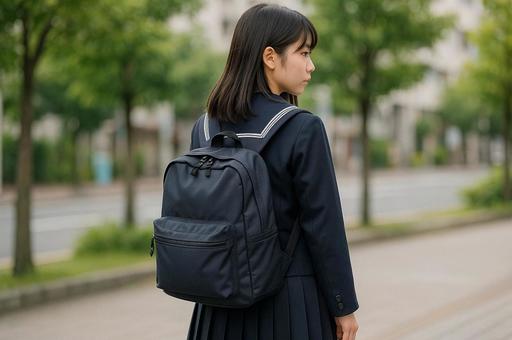 制服姿の女子学生とリュック 制服姿の女子学生とリュックの写真