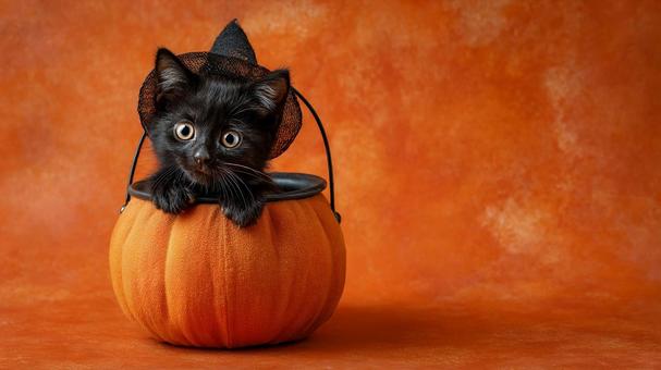 ハロウィン かぼちゃと黒猫 ハロウィン かぼちゃと黒猫の写真