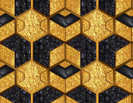 Gold and black three-dimensional hexagon pattern, hexagonal, gold, black, JPG