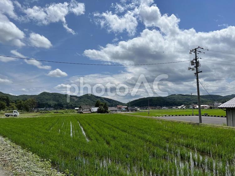 田舎の風景庄原 空,田舎,田んぼの写真素材