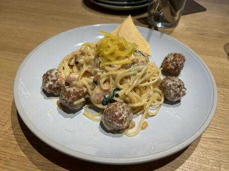 クリームパスタ カフェ,おしゃれ,おいしいの写真素材