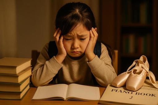 勉強と習い事の両立に苦しむ子ども 勉強と習い事の両立に苦しむ子どもの写真