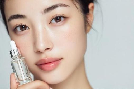 美容液ボトルと女性モデル-1 美容液ボトルと女性モデル-1の写真