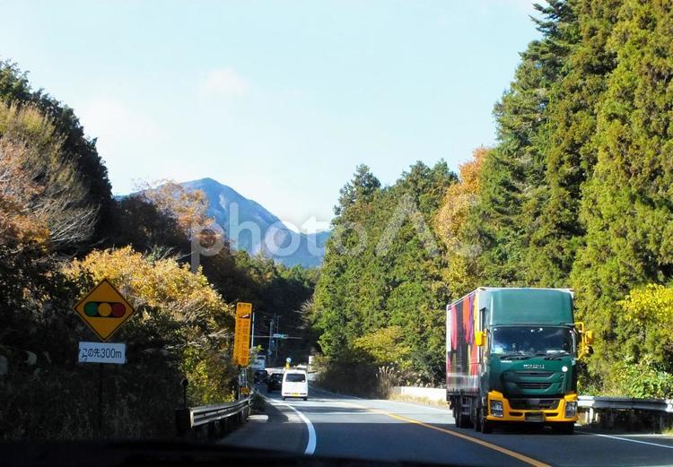 この先300m先に信号　立往生に注意看板 トラック,積載物,運送業の写真素材
