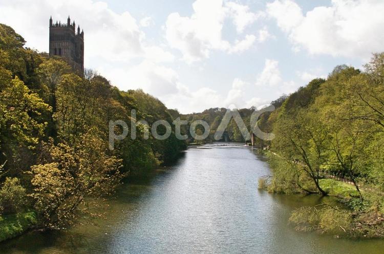 ダラム大聖堂とウィア川　イギリス ダラム大聖堂,ウィア川,ダラムの写真素材