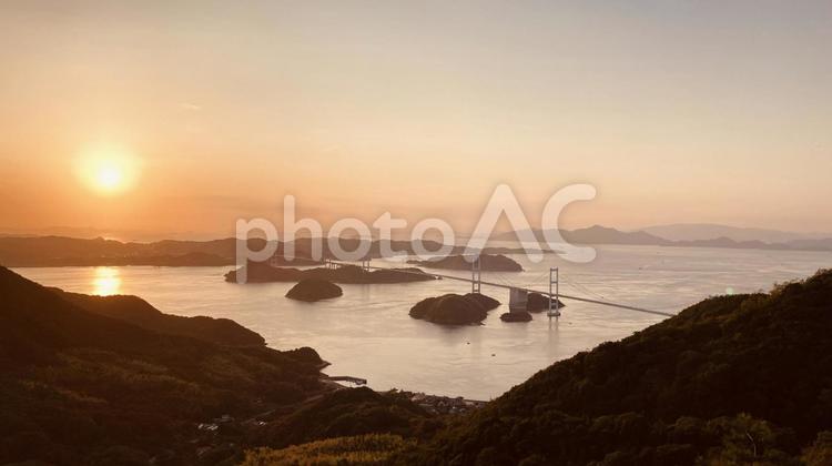 しまなみ海道 絶景　亀老山展望台　夕焼け しまなみ海道,絶景,亀老山展望台の写真素材