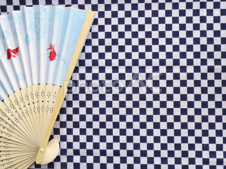 夏のイメージ 扇子と手拭い 市松模様,夏,手拭いの写真素材