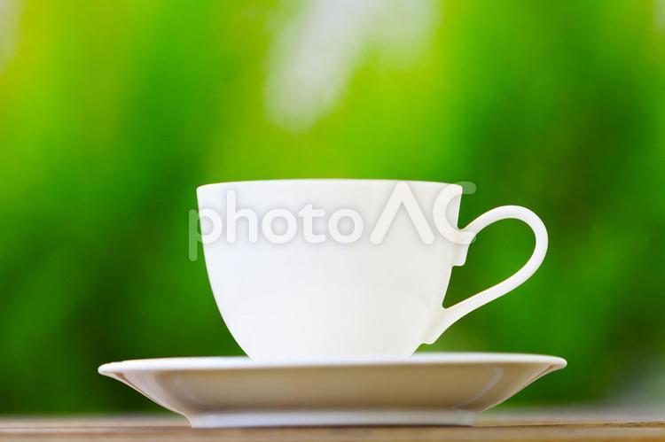 コーヒーカップと緑ぼかし背景 コーヒー,飲む,コップの写真素材
