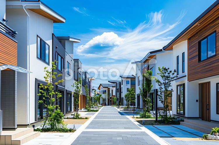 整備された戸建て住宅街・住宅展示場 住宅展示場,戸建て住宅,現代建築の写真素材