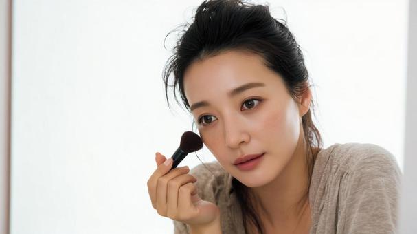 メイクをする美しい日本人女性 メイクをする美しい日本人女性の写真