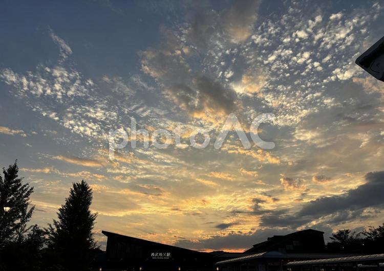 秩父の夕焼け 秩父駅,夕焼け,空の写真素材
