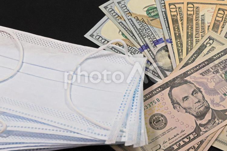 医療用　サージカルマスク　雑貨品　ドル札 転売,マスク,使い捨てマスクの写真素材