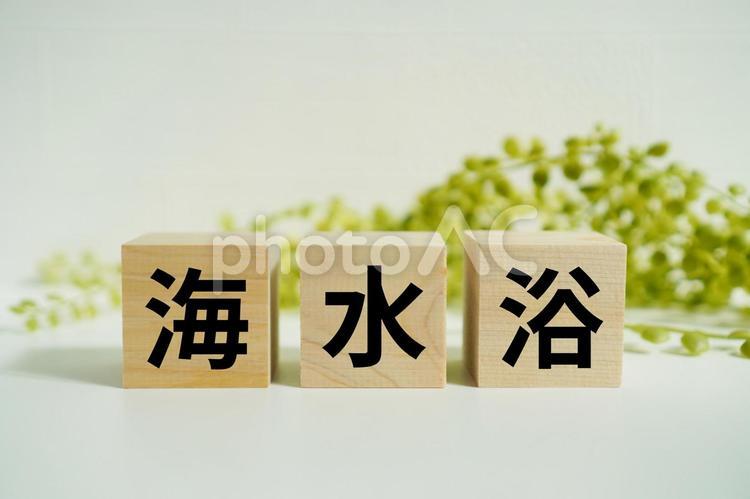 木製ブロックに『海水浴』の文字 海水浴,夏休み,海の写真素材