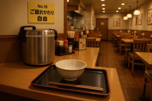 ご飯おかわり自由の定食屋シーン ご飯おかわり自由の定食屋シーンの写真