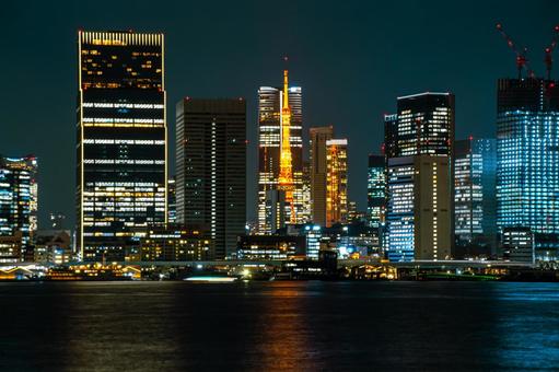 東京ベイエリアの夜景 東京ベイエリアの夜景 夜景,竹芝,日の出の写真素材