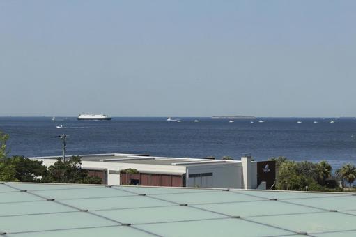 海の見える風景 海,船,空の写真素材