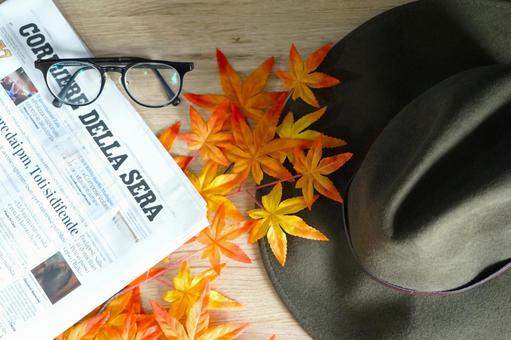 秋のイメージ⑧(メガネ) 秋のイメージ⑧(メガネ) 紅葉,秋,木目の写真素材