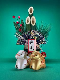 年賀状素材・干支・午年・門松の写真