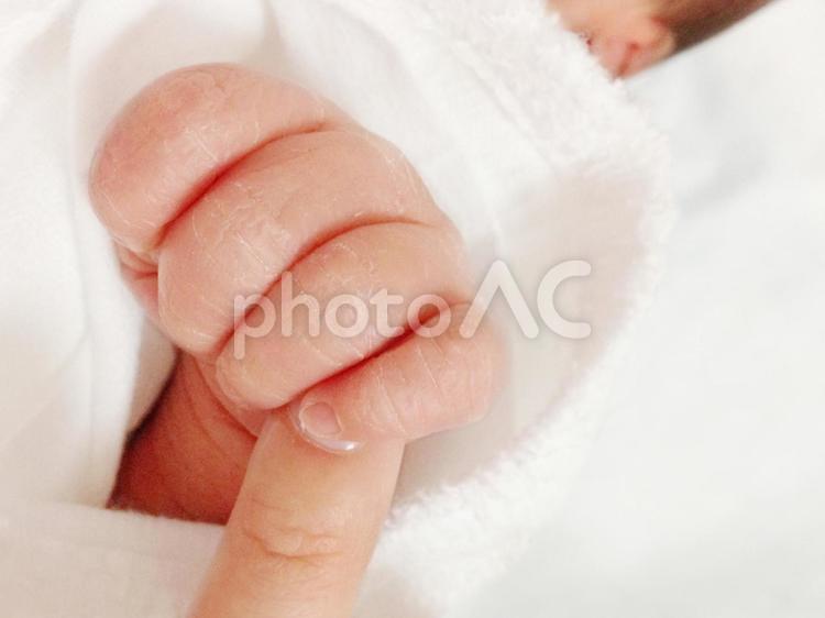 生後1日目の赤ちゃんの手とママの指 赤ちゃん,新生児,手の写真素材