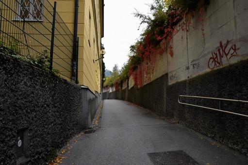 Graffiti-filled alleys in Salzburg in autumn, JPG