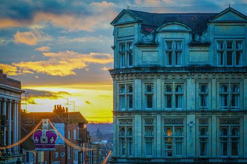ウィンザー城下町 ウィンザー,イギリス,夕焼けの写真素材