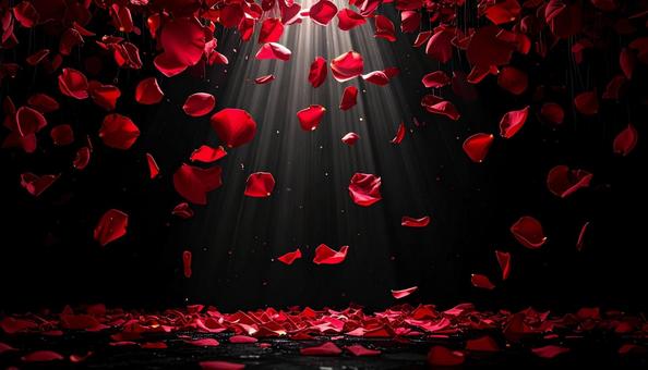 舞い散る赤い薔薇の花びら 舞い散る赤い薔薇の花びらの写真