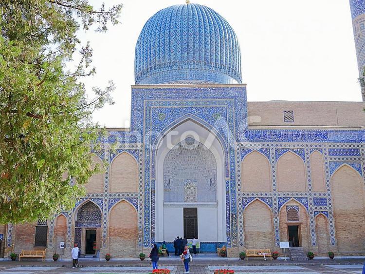 サマルカンドのグーリ・アミール廟 グーリ・アミール廟,ムカルナス,グル・アミール廟の写真素材