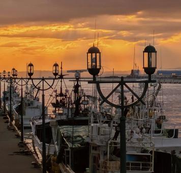 北海道（釧路）の夕焼け 空,夕焼け,北海道の写真素材