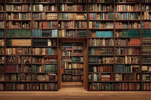 古書が並ぶ図書館の本棚 古書が並ぶ図書館の本棚の写真