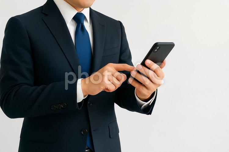 スマートフォンを操作しているサラリーマン スマホ操作,スマートフォン,ビジネスの写真素材