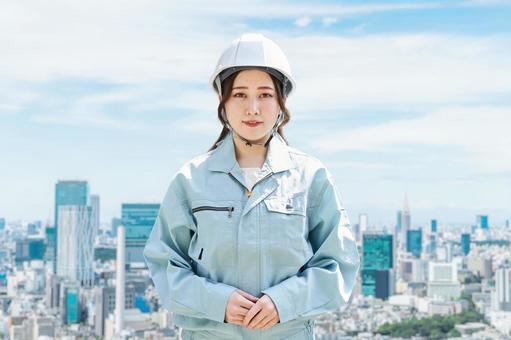 Construction workers against the backdrop of the city, construction operator, city, operator, JPG