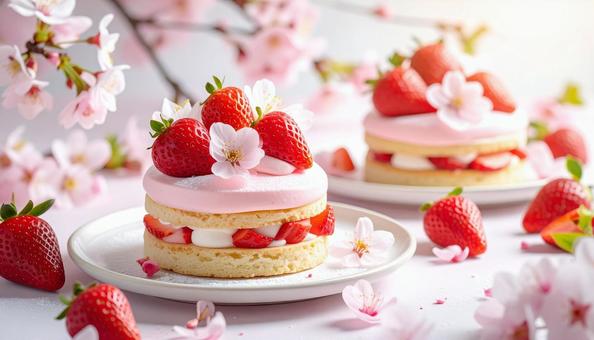 桜の季節にぴったりのストロベリーケーキ 桜の季節にぴったりのストロベリーケーキの写真
