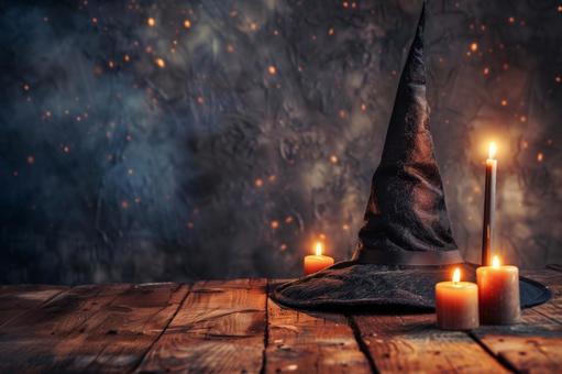 魔女の帽子とキャンドルの演出の写真