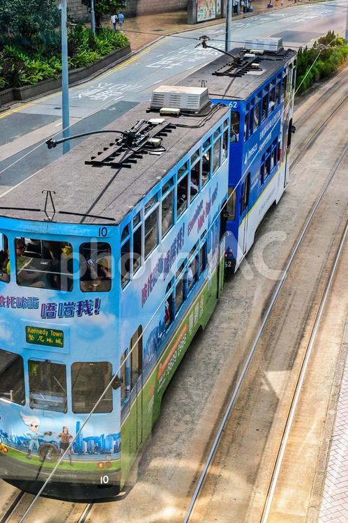 香港・二階建てトラム 香港,トラム,路面電車の写真素材