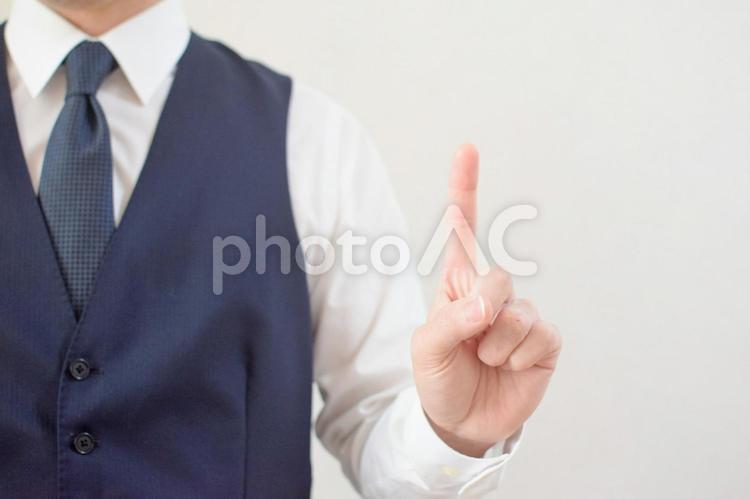 人差し指を出すジャケット姿の男性③ ビジネスマン,会社員,男性の写真素材