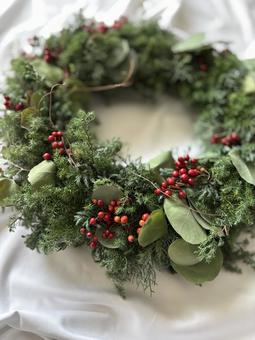 可愛らしいクリスマスリース　リース クリスマス,クリスマスリース,フラワーの写真素材