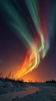 神秘的な光が降り注ぐ、冬の夜空 神秘的な光が降り注ぐ、冬の夜空の写真