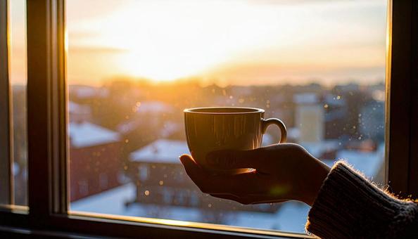 コーヒーカップを手にする女性の手 コーヒーカップを手にする女性の手の写真