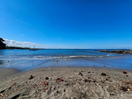 観音崎海岸で撮影した砂浜と海 観音崎海岸,海,海岸の写真素材