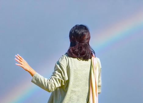 虹と女性 虹,人,女性の写真素材