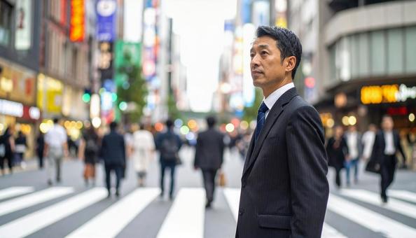 街中を歩くスーツを着ているビジネスマン 街中を歩くスーツを着ているビジネスマンの写真